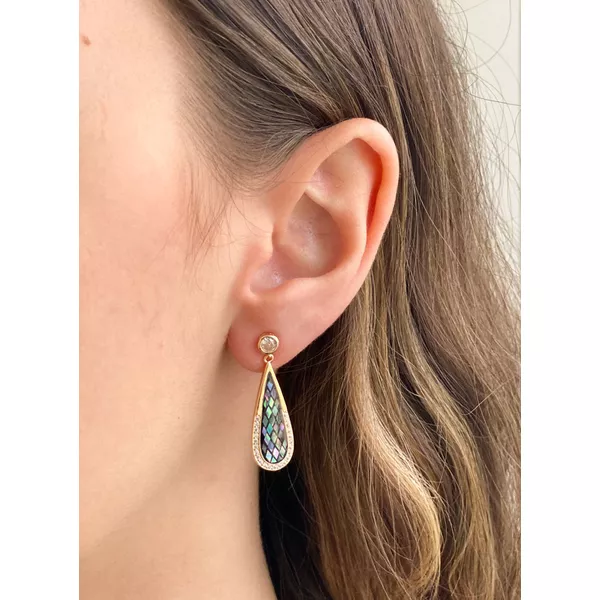 Brinco Gota Abalone com Zircônia - BRIDA FOLHEADOS