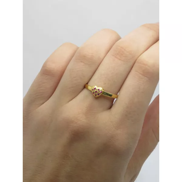 Anel de Coração com Zircônia Rosa