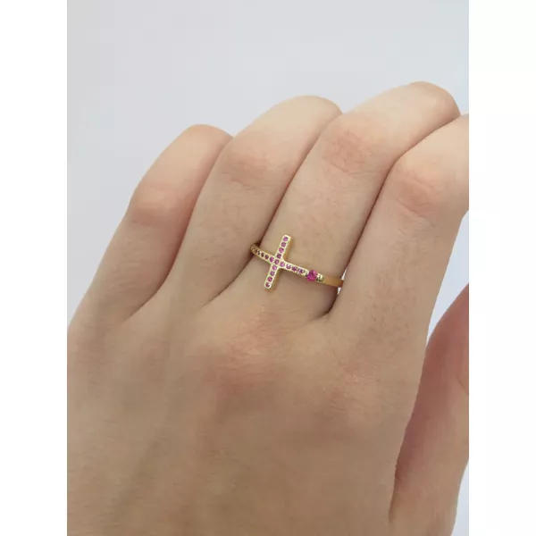 Anel Cruz com Zircônias Rosa 2mm - BRIDA FOLHEADOS