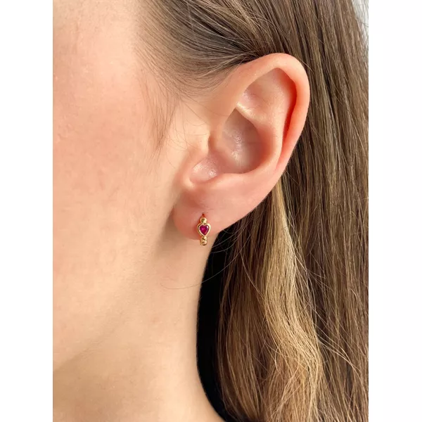 Brinco Argola Coração Zircônia Rosa P - BRIDA FOLHEADOS