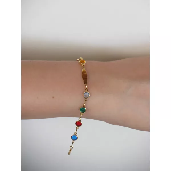 Pulseira Infantil Plaquinha Pedras Coloridas 14cm