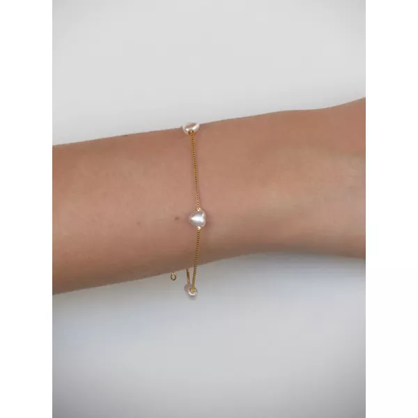 Pulseira Pérola de Coração 20cm - BRIDA FOLHEADOS
