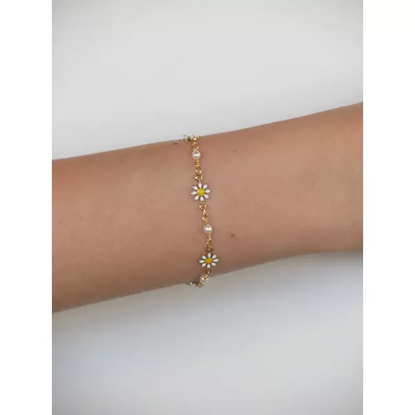 Pulseira Margaridas e Pérolas 17,5cm - BRIDA FOLHEADOS