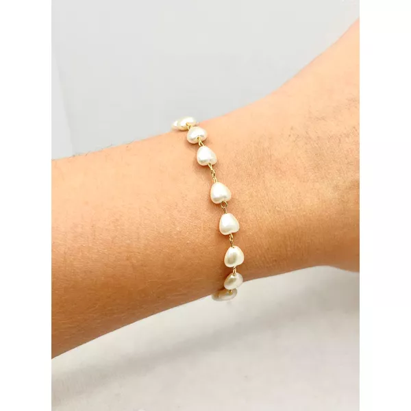 Pulseira Coração Pérola 17+5cm - BRIDA FOLHEADOS