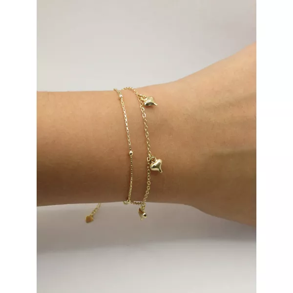 Pulseira Dupla De Bolinhas E Coração
