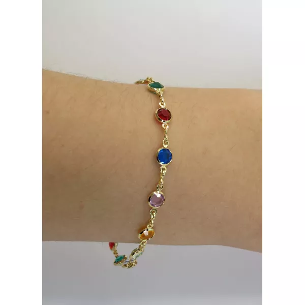 Pulseira Feminina Pedras Coloridas 19cm
