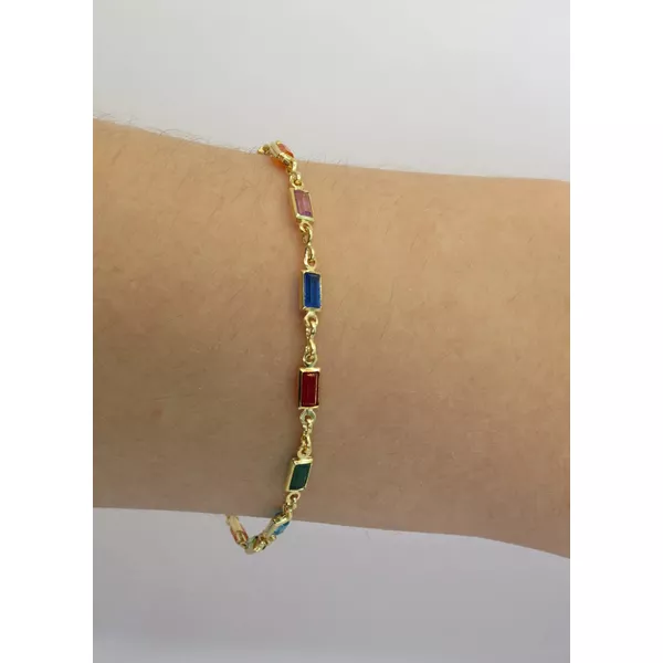 Pulseira Feminina Pedras Coloridas 19cm - BRIDA FOLHEADOS