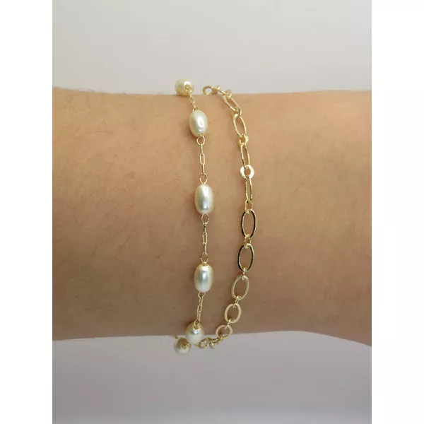 Pulseira 2x1 Pérola Barroca 17+5cm - BRIDA FOLHEADOS
