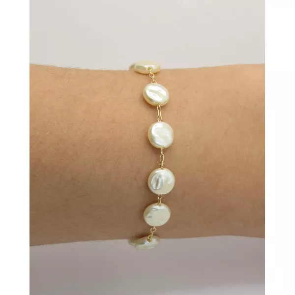 Pulseira Pérola Barroca 16+5cm - BRIDA FOLHEADOS