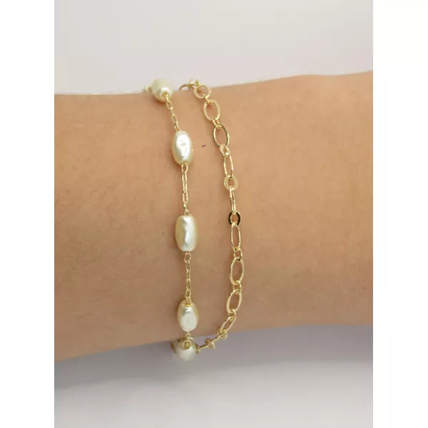 Pulseira 2x1 Pérolas Barrocas 17+5cm - BRIDA FOLHEADOS