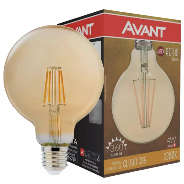 Lâmpada Globo Filamento LED Retrô 2200K 4W G95 E27 Bivolt