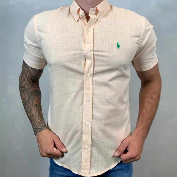 Camisa Manga Curta Linho PRL Salmão