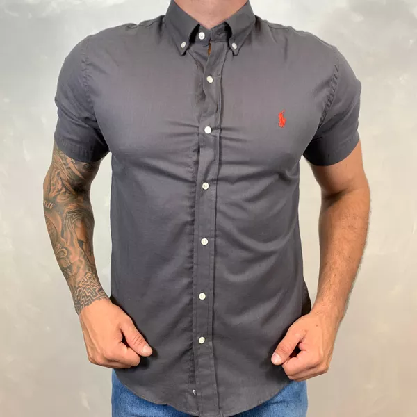 Camisa Manga Curta Linho PRL Grafite⭐