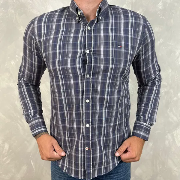 Camisa Manga Longa Th Xadrez chumbo⭐