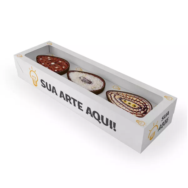 EMBALAGEM KIT 3 OVOS DE PÁSCOA COM TAMPA E VISOR 100G PERSONALIZADA - 1000 UNIDADES
