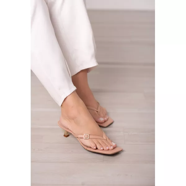 Tamanco Dedo Fivela Strass 6 cm_3016- Nude