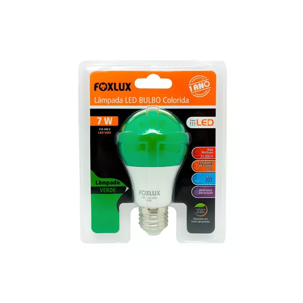 LAMPADA LED BULBO COLORIDA 7W VERDE FOXLUX | Casa Anzai