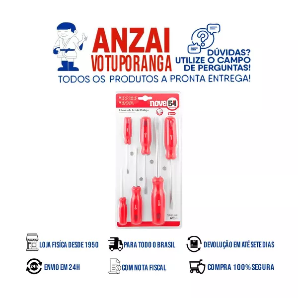 JOGO CHAVE FENDA/PHILLIPS 6PC AC 954 VONDER | Casa Anzai