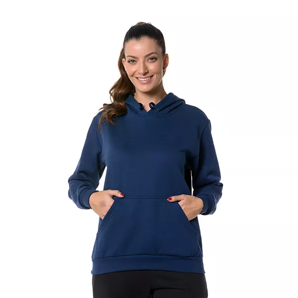 Moletom Canguru Feminino Azul Marinho com Capuz 