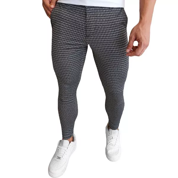 Calça Alfaiataria Chino Jacquard Skinny Xadrez Masculina