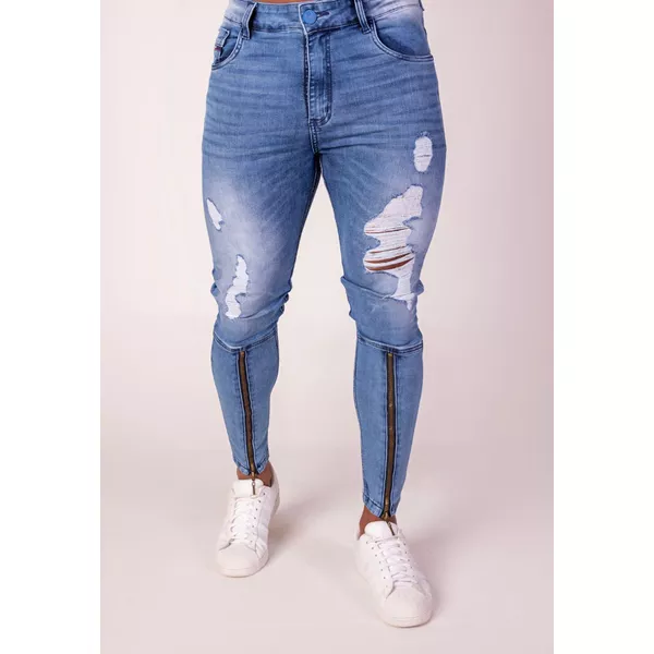 Calça Skinny Jeans Destroyed Masculina Zíper Canela Premium