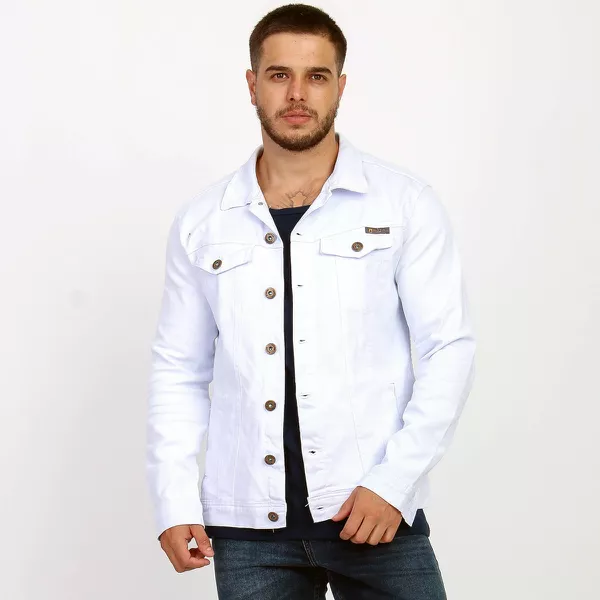 Jaqueta Masculina Sarja Branca Destroyed Jeans Slim Premium