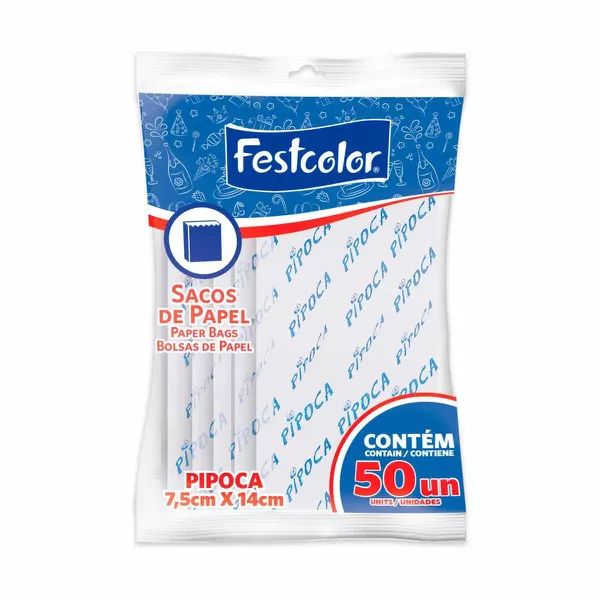 SACO PIPOCA 8.5X14CM C/50 FESTCOLOR - 594370 - CHOKDOCE