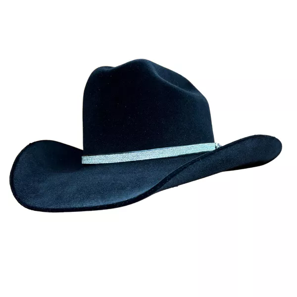 Chapéu Infantil Country Diamond Preto Aba 9 Aveludado Unissex Bandinha Strass 