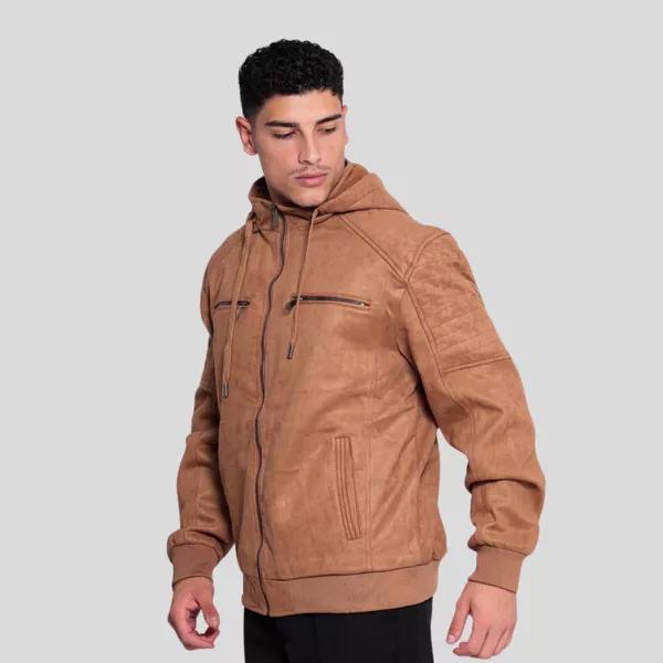 Jaqueta Masculina em Camurça com Capuz Removível Caramelo - Club 21 Country