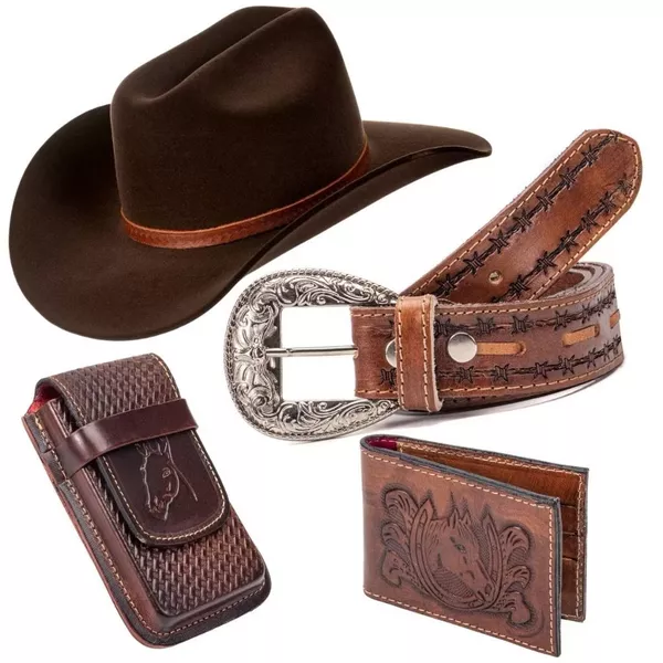 Kit Country Country Rodeio Chapéu Montana Couro + Cinto + Capa de Couro ...