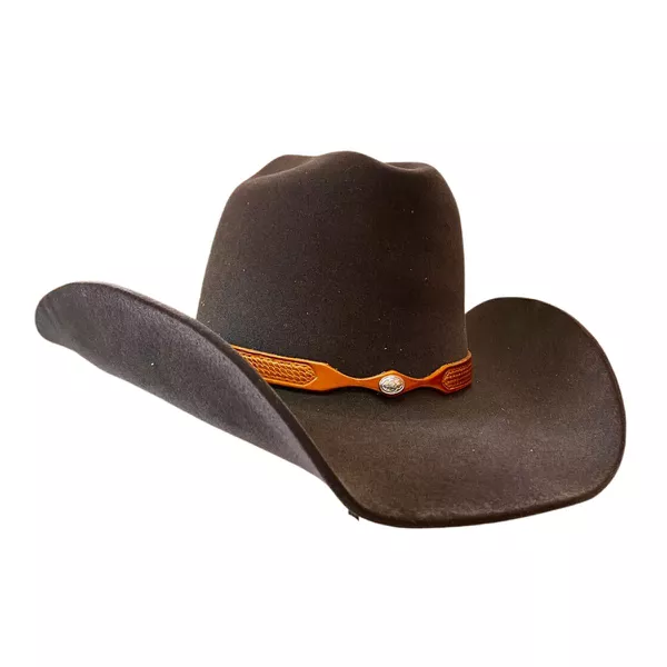 Chapéu Country Montana Premium Café Aba 10 Aveludado Unissex Bandinha de Couro Com Fivela 