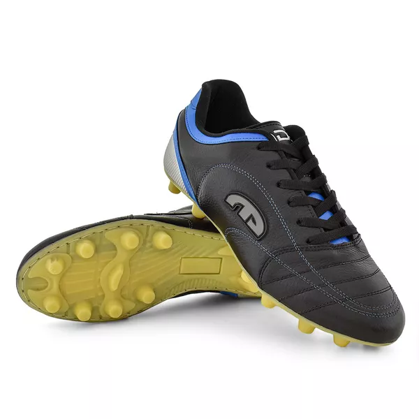 Chuteira Masculina Para Campo Trava Fixa Preto e Azul EGM