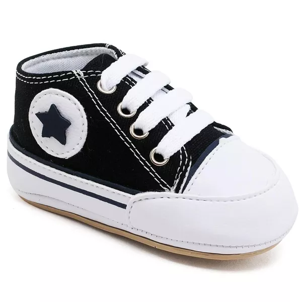 Sapato Tênis Bebe Baby Estrela Conforto Primeiros Passos Preto