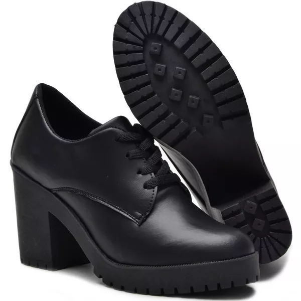 Bota Feminina Preto Fosco Confort Sola Tratorada com Salto com Ziper D'Mazons