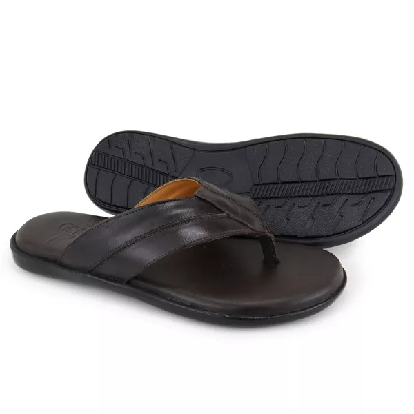 Chinelo Sandália Masculino Couro Marrom Dedo Ortopédica Granado