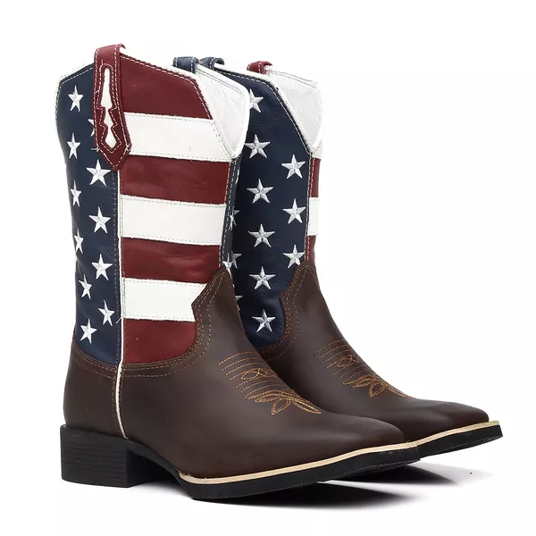 Bota Texana Feminina Bordado Bandeira USA