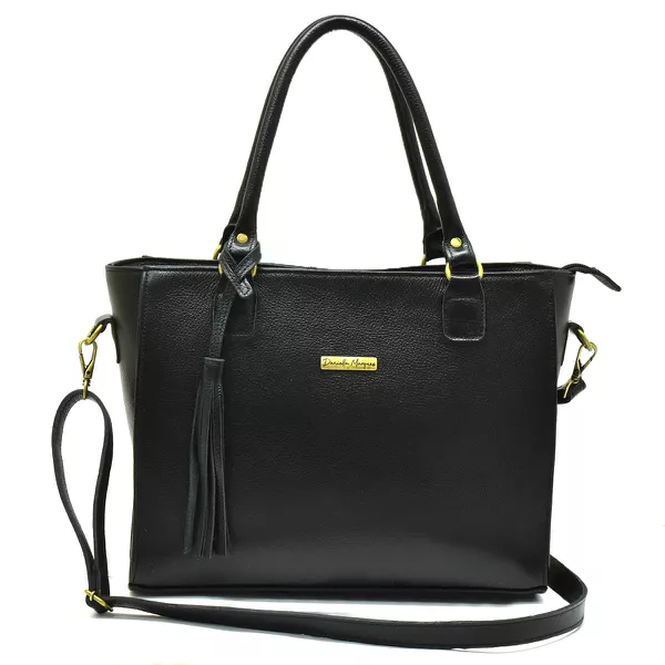 BOLSA GRANDE COURO LEGITIMO PRETA REF:DM-05