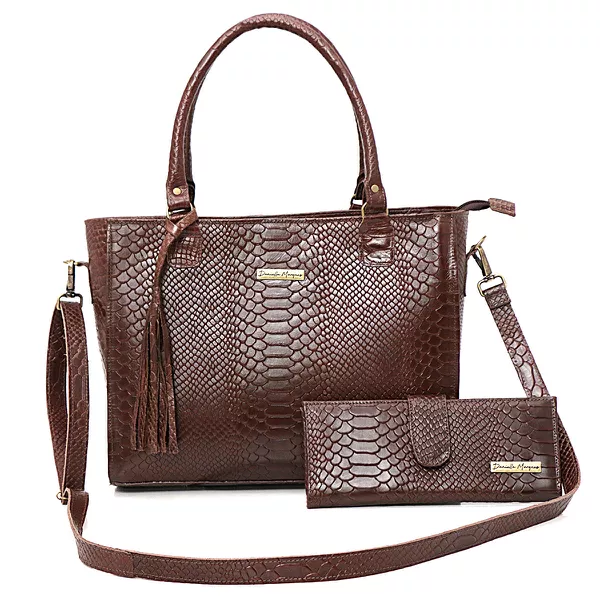 Kit Bolsa couro legitimo croco e carteira chocolate ref:DM-05BCR