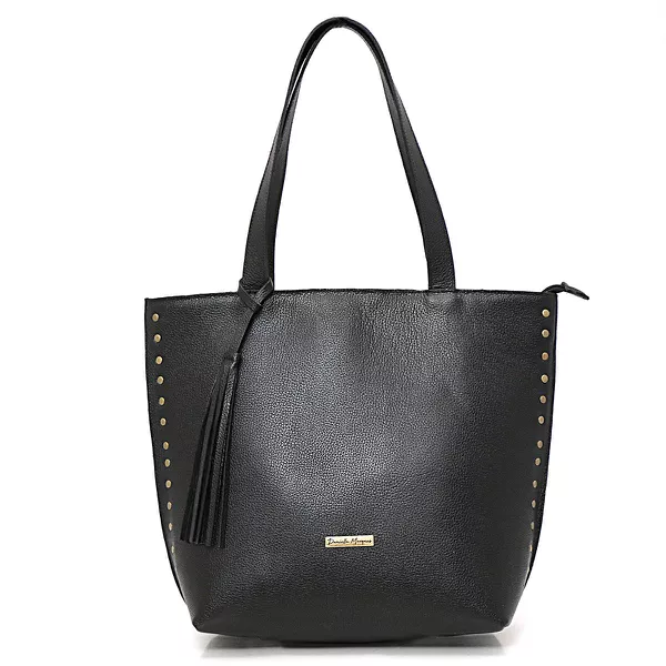 Bolsa Grande Couro Legitimo preta REF:DM-03