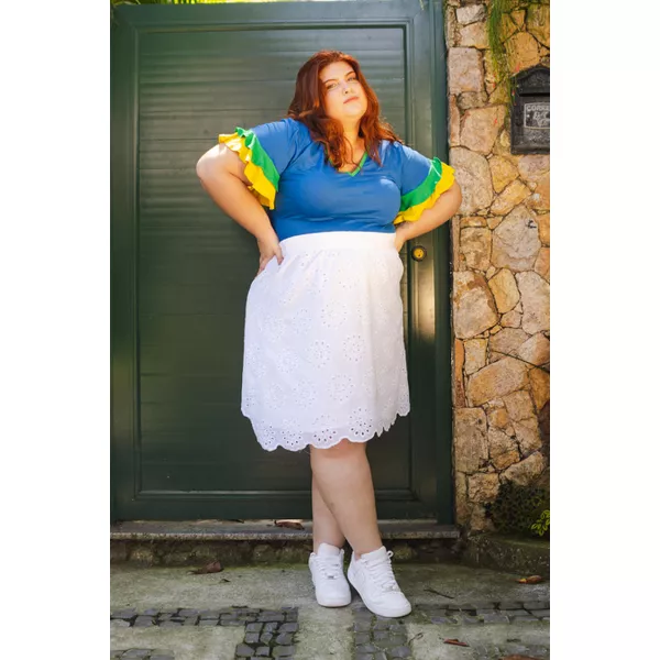 Blusa Manga 2 Babados Azul BRASIL - Plus Size