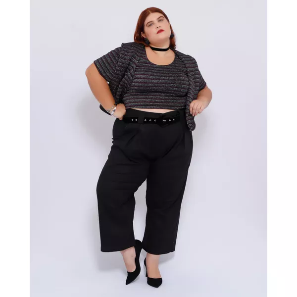 Casaqueto Brilho Listrado Lurex - Plus Size