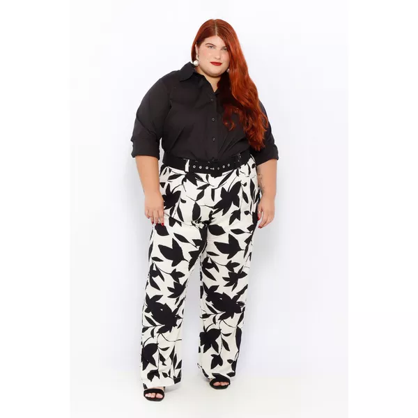 Calça Botões Viscose Floral PB - Plus Size