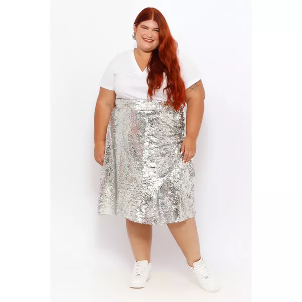 Saia Paetê Prata - Plus Size