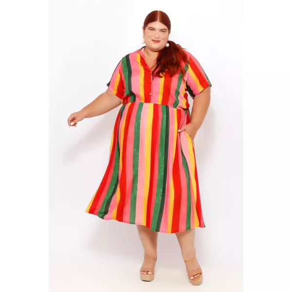 Vestido Chemise Viscose Listra Color - Plus Size