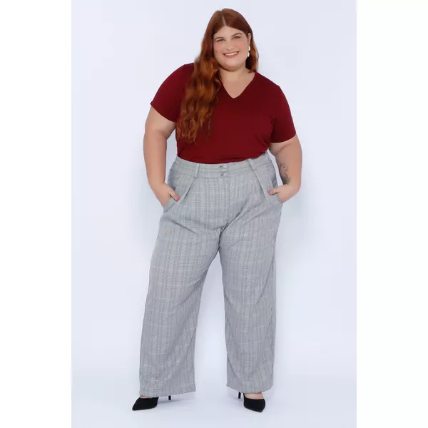 Calça Alfaiataria Xadrez - Plus Size