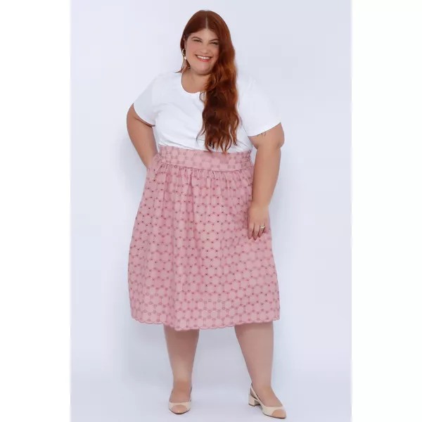 Saia Bordada Rosa - Plus Size