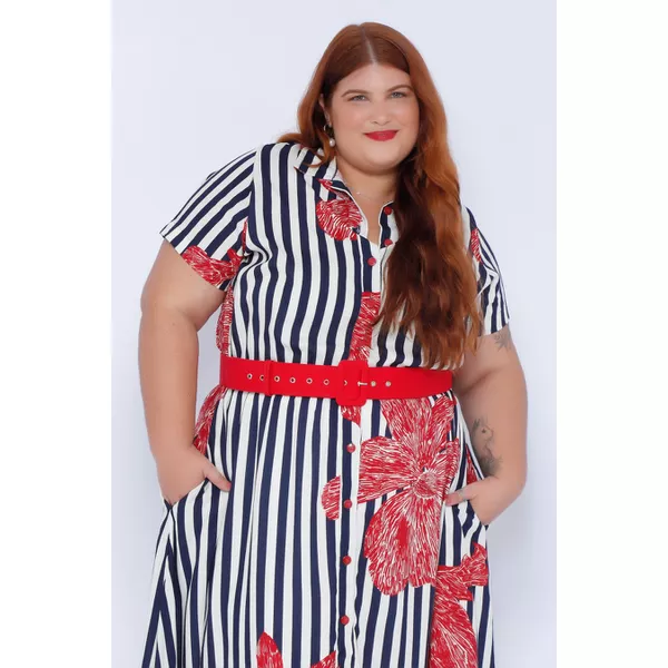 Vestido Chemise Viscose Listra Floral - Plus Size