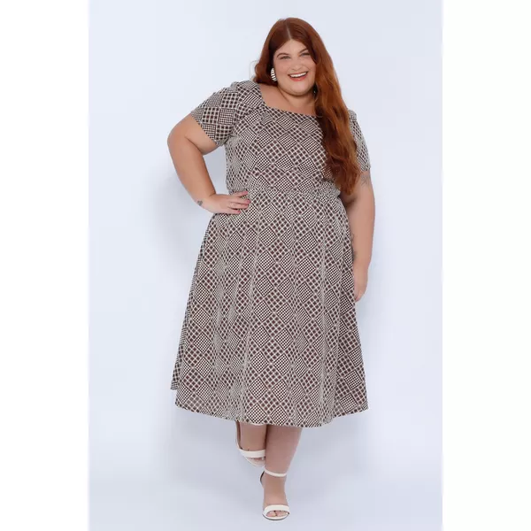 Vestido Bordado Marrom - Plus Size
