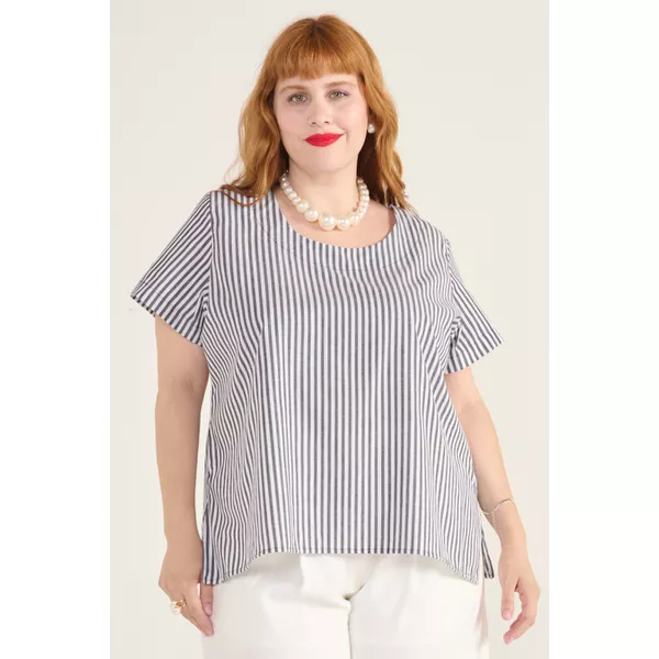 Blusa Social Botão Listra Preta - Plus Size