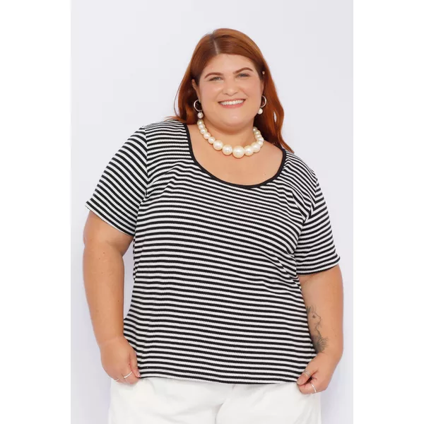 Blusa Malha Listra Preta - Plus Size